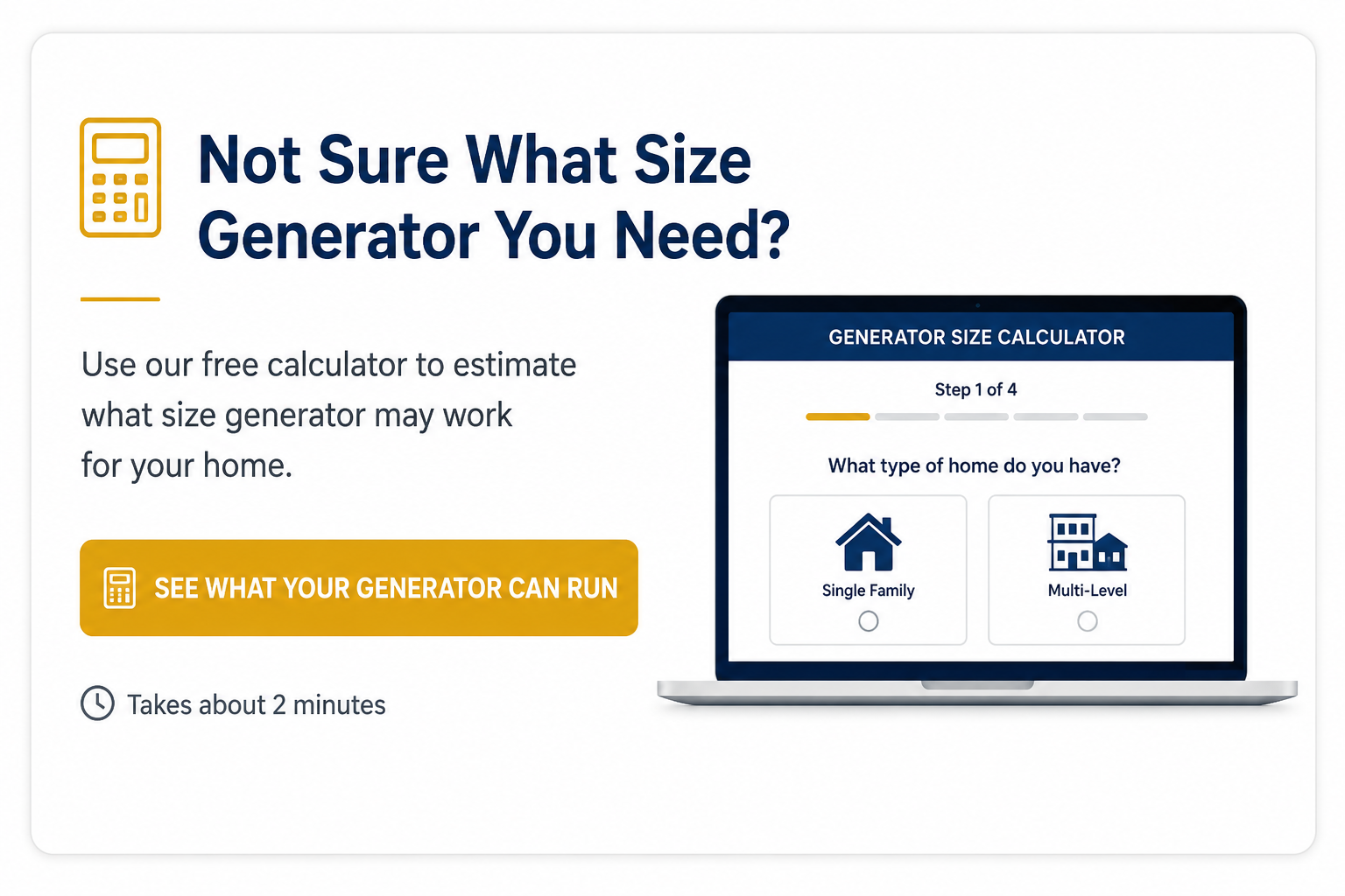Generator size calculator tool showing how homeowners can estimate what size generator they need and what appliances their generator can run during a power outage.