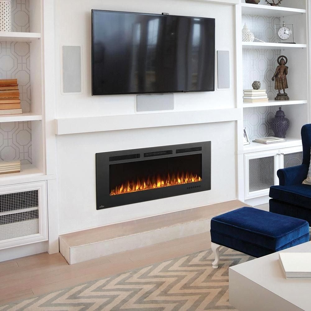 Cozy home with TV mounted on the wall and an electric fireplace underneath