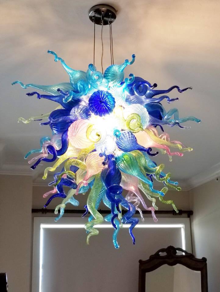 a colorful chandelier with a light